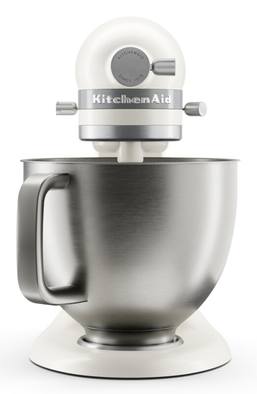 Weiße KitchenAid Artisan Plus Küchenmaschine mit Edelstahlschüssel