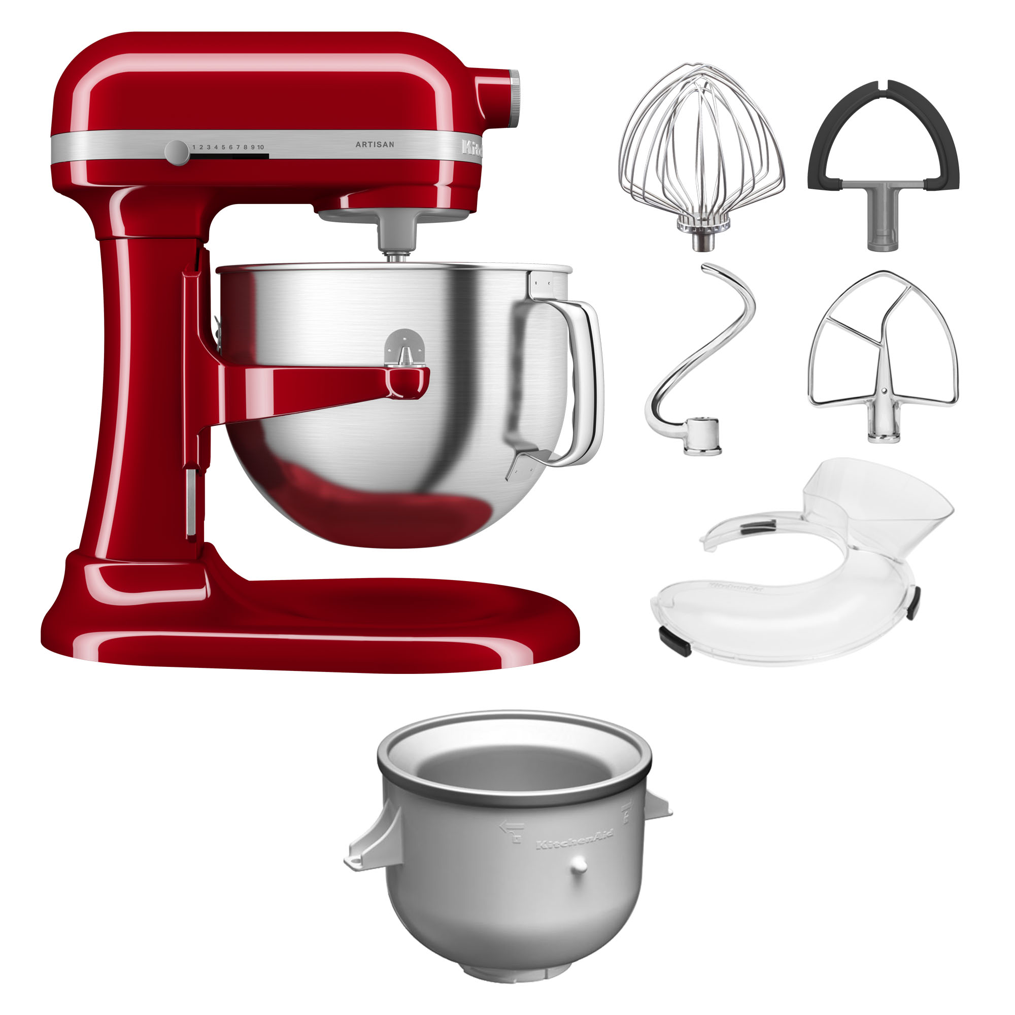 KitchenAid StarterSet + 1 Zubehör Küchenmaschine 6,6l empire rot Eismaker 100069423